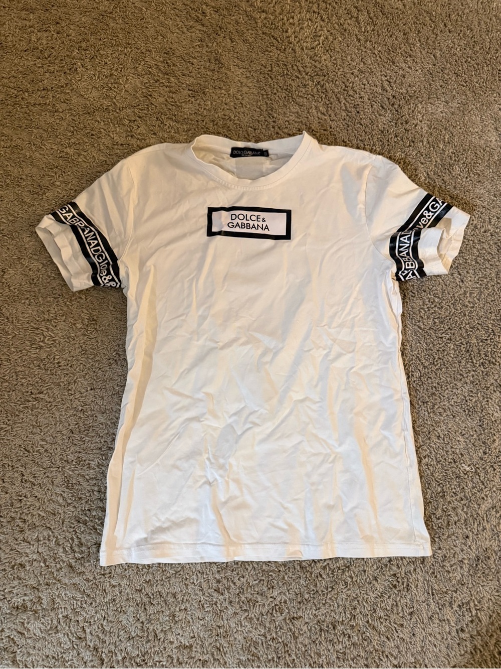 Dolce & Gabbana White Tee with Black Logo Trim